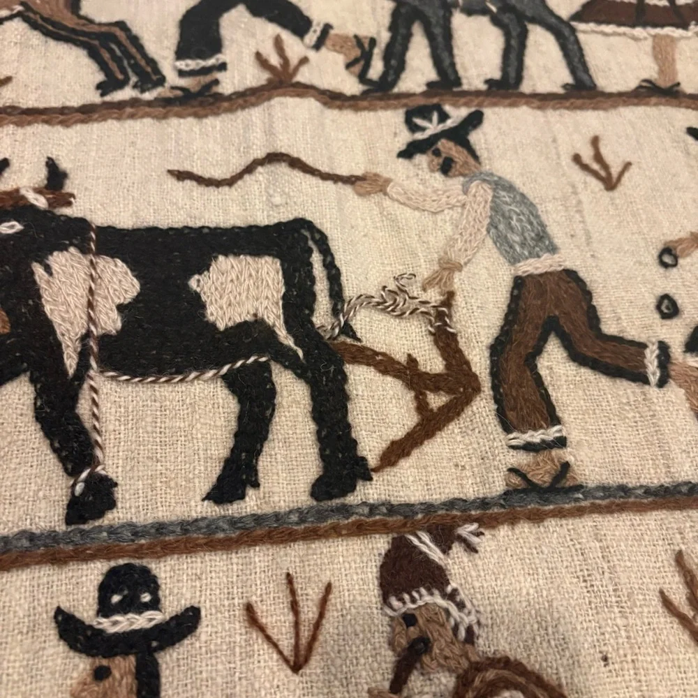 Vintage Folk Art Embroidery Peruvian Wall Hanging Made in Peru Artisan Handmade